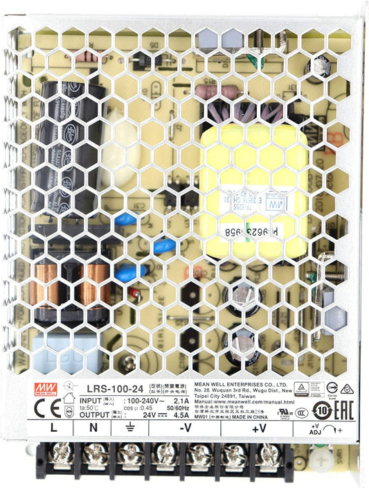 Mean Well LRS-100-24 AC/DC Switching Power Supply 108W 24V 4.5A Single Output for 3D Printer, Lab Equipment, LED Stripe and Industrial Applications